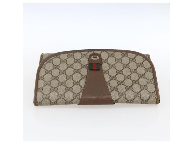 GUCCI GG Supreme Web Sherry Line Clutch Bag PVC Beige Oro 89 01 030 Auth 170517 - vista 5