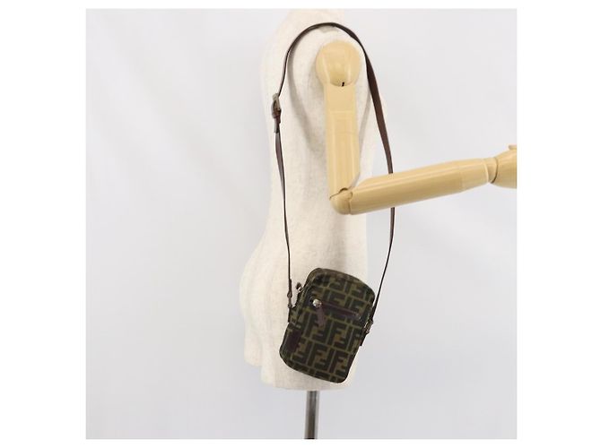 Borsa a Spalla in Tela Zucca FENDI Nera Marrone Auth 170451 Nero - vista 22