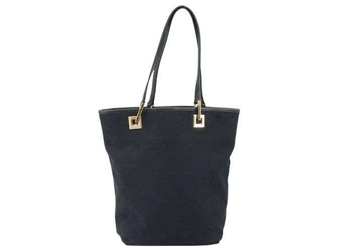 Borsa Tote GG Canvas Gucci Nero Oro 002 1099 Auth ep13113 D'oro - vista 13