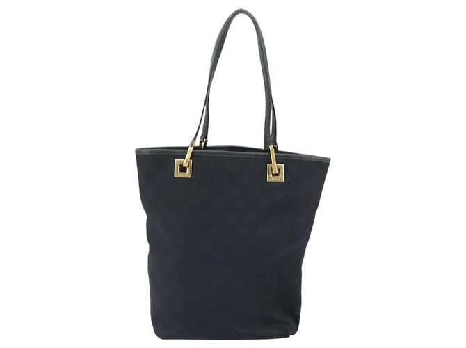 Borsa Tote GG Canvas Gucci Nero Oro 002 1099 Auth ep13113 D'oro - vista 2