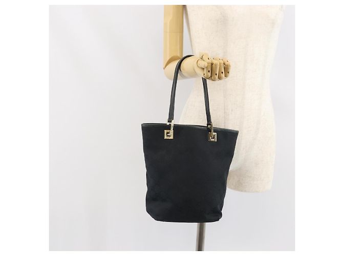 Borsa Tote GG Canvas Gucci Nero Oro 002 1099 Auth ep13113 D'oro - vista 22