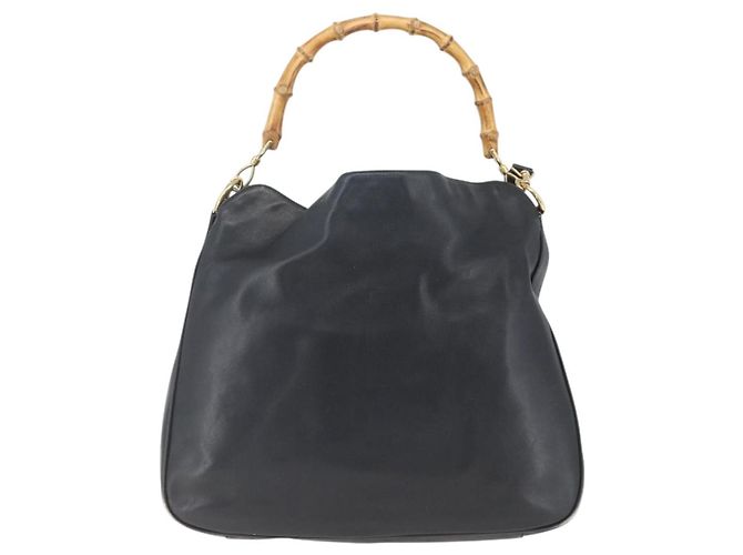 Borsa a mano in pelle Gucci Bamboo 2 in 1 Nero Oro 001 3444 1577 Auth 166674 - vista 13