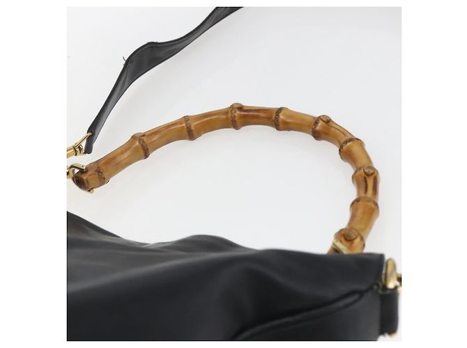 Borsa a mano in pelle Gucci Bamboo 2 in 1 Nero Oro 001 3444 1577 Auth 166674 - vista 14