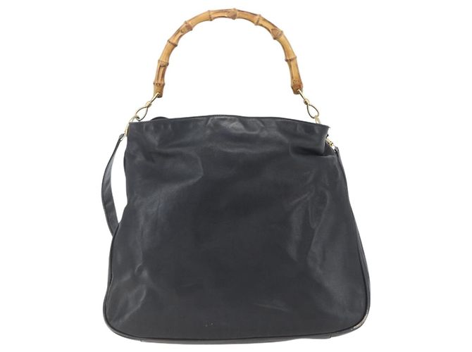 Borsa a mano in pelle Gucci Bamboo 2 in 1 Nero Oro 001 3444 1577 Auth 166674 - vista 2