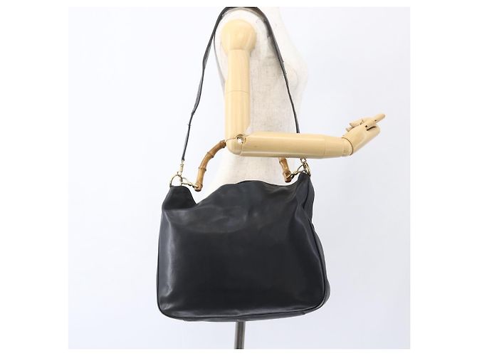 Borsa a mano in pelle Gucci Bamboo 2 in 1 Nero Oro 001 3444 1577 Auth 166674 - vista 23