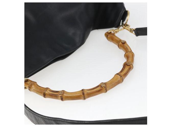 Borsa a mano in pelle Gucci Bamboo 2 in 1 Nero Oro 001 3444 1577 Auth 166674 - vista 7
