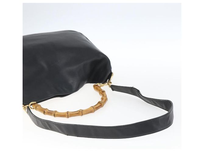 Borsa a mano in pelle Gucci Bamboo 2 in 1 Nero Oro 001 3444 1577 Auth 166674 - vista 8