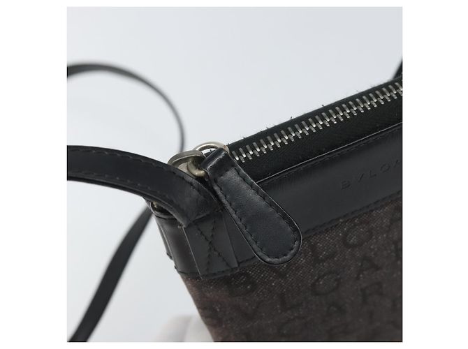 Bulgari Borsa a spalla BVLGARI Logo Mania Canvas Nero Argento Auth 170379 - vista 10