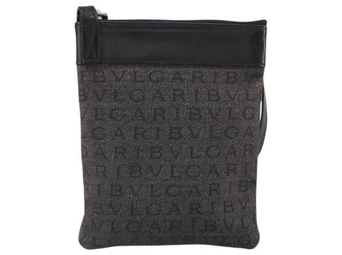 Bulgari Borsa a spalla BVLGARI Logo Mania Canvas Nero Argento Auth 170379 - vista 13
