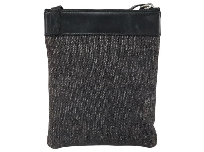 Bulgari Borsa a spalla BVLGARI Logo Mania Canvas Nero Argento Auth 170379 - vista 2