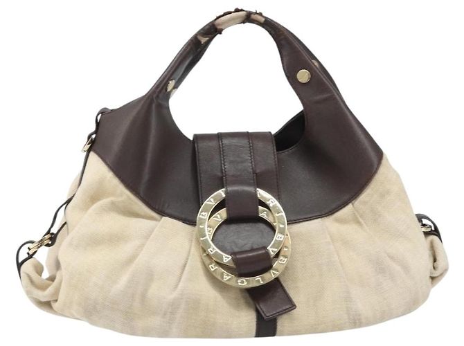 Bulgari Borsa a mano BVLGARI in tela beige e oro Auth 169090 D'oro - vista 13