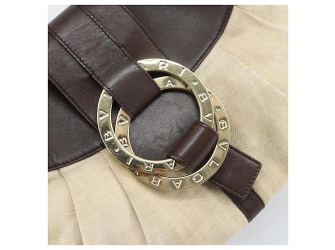 Bulgari Borsa a mano BVLGARI in tela beige e oro Auth 169090 D'oro - vista 19