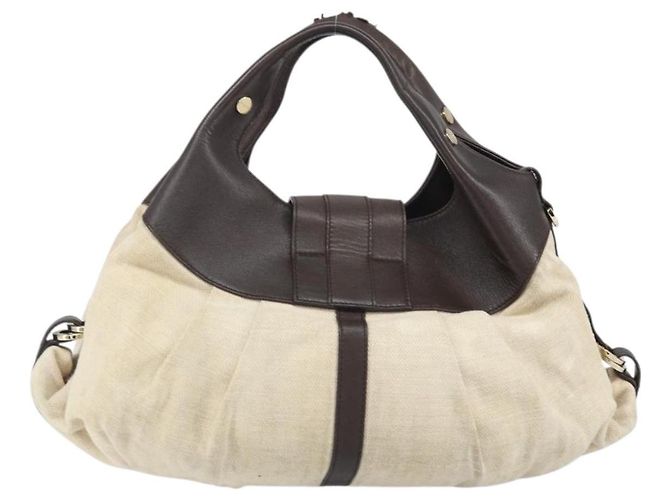 Bulgari Borsa a mano BVLGARI in tela beige e oro Auth 169090 D'oro - vista 2