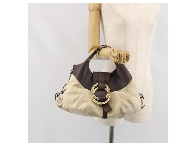 Bulgari Borsa a mano BVLGARI in tela beige e oro Auth 169090 D'oro - vista 25