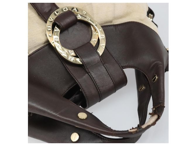 Bulgari Borsa a mano BVLGARI in tela beige e oro Auth 169090 D'oro - vista 6