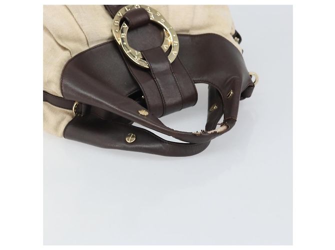 Bulgari Borsa a mano BVLGARI in tela beige e oro Auth 169090 D'oro - vista 7