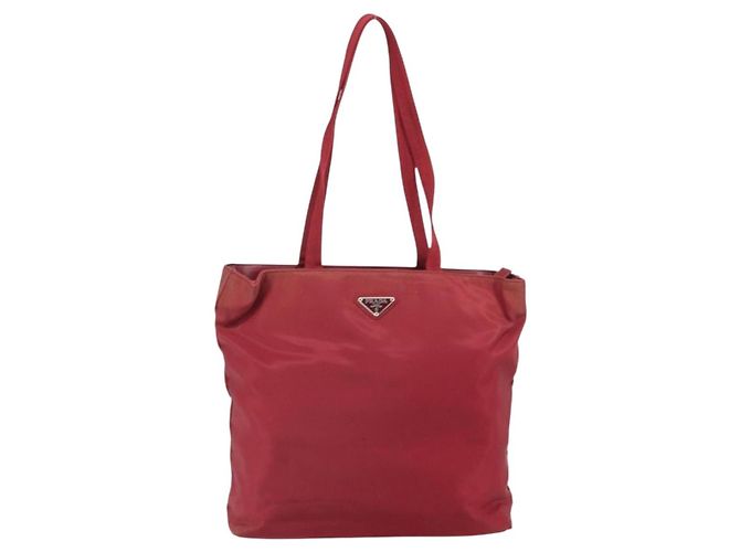 Borsa Tote PRADA Nylon Argento Rosso Auth 170463 - vista 2