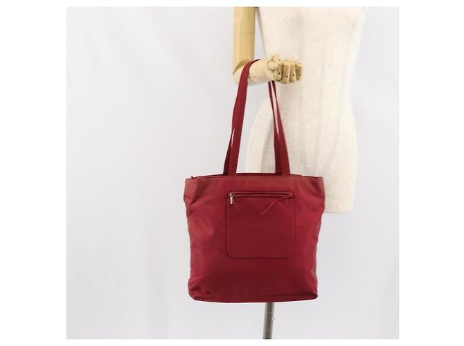 Borsa Tote PRADA Nylon Argento Rosso Auth 170463 - vista 26