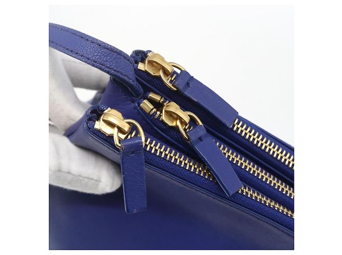 Céline Borsa a Spalla Trio Grande in Pelle Blu Oro Auth 165038 D'oro - vista 10