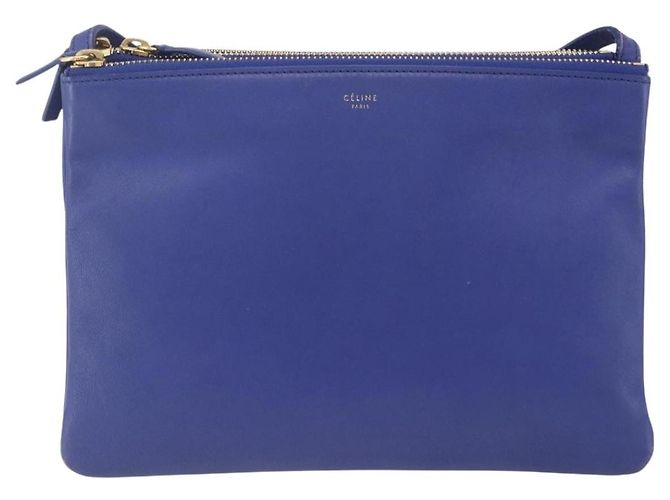 Céline Borsa a Spalla Trio Grande in Pelle Blu Oro Auth 165038 D'oro - vista 13
