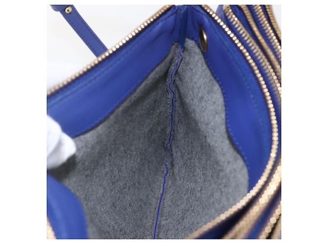 Céline Borsa a Spalla Trio Grande in Pelle Blu Oro Auth 165038 D'oro - vista 19