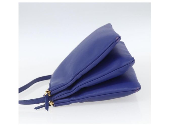 Céline Borsa a Spalla Trio Grande in Pelle Blu Oro Auth 165038 D'oro - vista 3