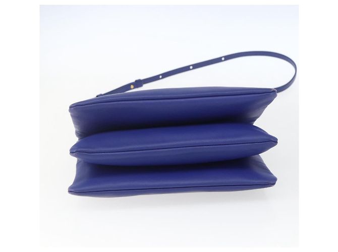 Céline Borsa a Spalla Trio Grande in Pelle Blu Oro Auth 165038 D'oro - vista 5