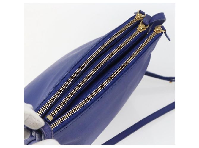 Céline Borsa a Spalla Trio Grande in Pelle Blu Oro Auth 165038 D'oro - vista 6