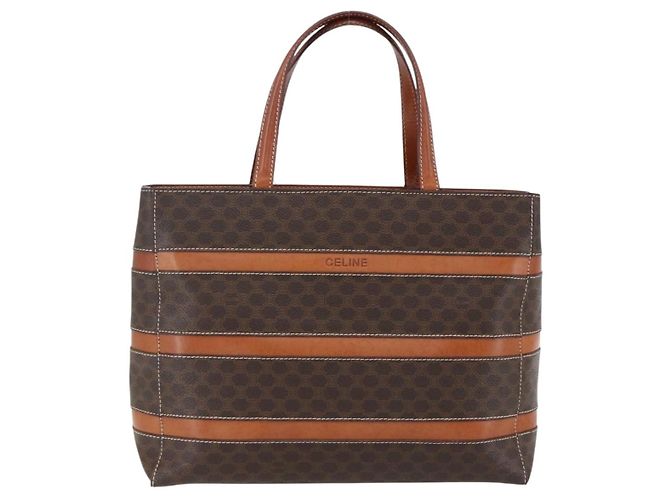 Céline Borsa a mano in tela Macadam CELINE in pelle PVC marrone oro Auth 170455 D'oro - vista 13