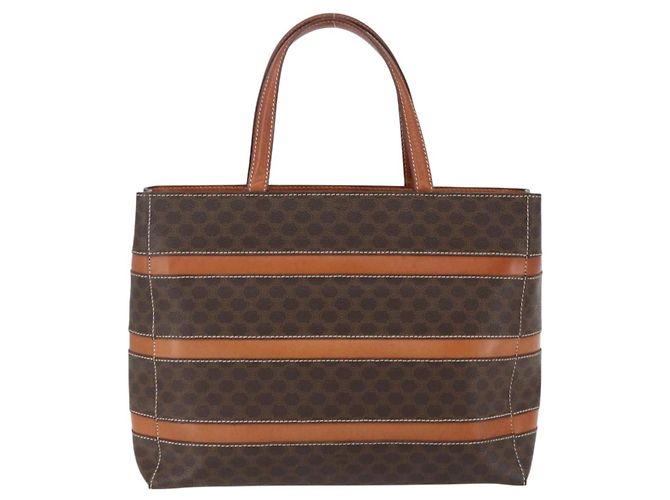 Céline Borsa a mano in tela Macadam CELINE in pelle PVC marrone oro Auth 170455 D'oro - vista 2