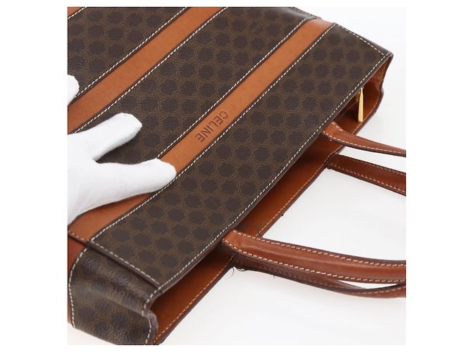 Céline Borsa a mano in tela Macadam CELINE in pelle PVC marrone oro Auth 170455 D'oro - vista 6