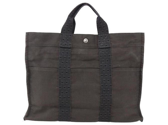 Hermès HERMES Borsa a Mano Her Line Tote MM in Tela Grigia Auth 163451 Marrone - vista 13