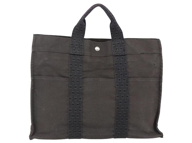 Hermès HERMES Borsa a Mano Her Line Tote MM in Tela Grigia Auth 163451 Marrone - vista 2