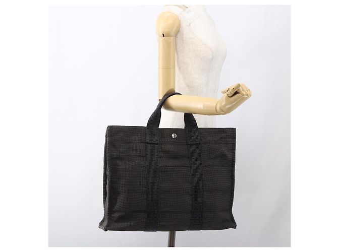 Hermès HERMES Borsa a Mano Her Line Tote MM in Tela Grigia Auth 163451 Marrone - vista 20