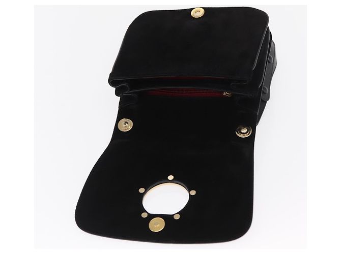 Borsa a Spalla Gancini in Pelle Scamosciata Nera e Oro Salvatore Ferragamo Auth 149888V Nero D'oro - vista 10