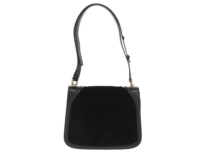 Borsa a Spalla Gancini in Pelle Scamosciata Nera e Oro Salvatore Ferragamo Auth 149888V Nero D'oro - vista 2