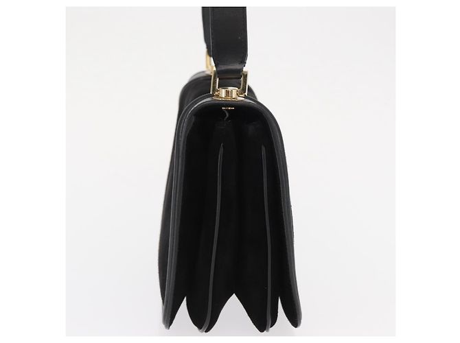 Borsa a Spalla Gancini in Pelle Scamosciata Nera e Oro Salvatore Ferragamo Auth 149888V Nero D'oro - vista 4