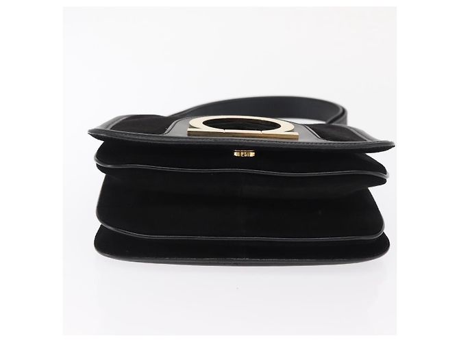 Borsa a Spalla Gancini in Pelle Scamosciata Nera e Oro Salvatore Ferragamo Auth 149888V Nero D'oro - vista 5
