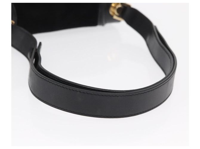 Borsa a Spalla Gancini in Pelle Scamosciata Nera e Oro Salvatore Ferragamo Auth 149888V Nero D'oro - vista 7