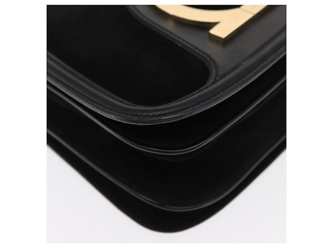 Borsa a Spalla Gancini in Pelle Scamosciata Nera e Oro Salvatore Ferragamo Auth 149888V Nero D'oro - vista 8