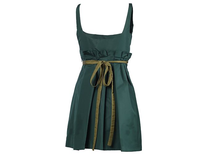 Prada Grüne Mini-Kleid Mit Kontrastierendem Falteneinsatz - Ansicht 2