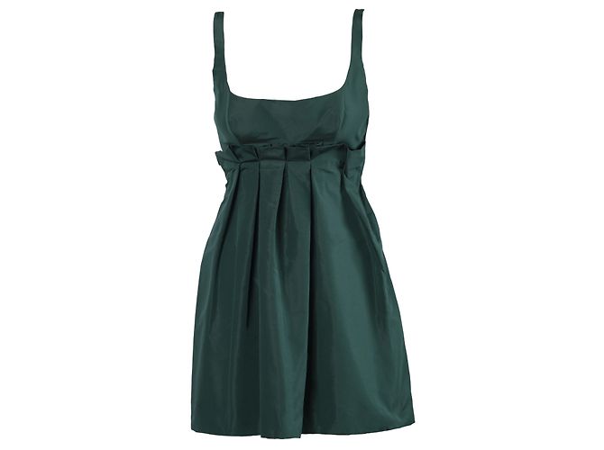 Prada Grüne Mini-Kleid Mit Kontrastierendem Falteneinsatz - Ansicht 3