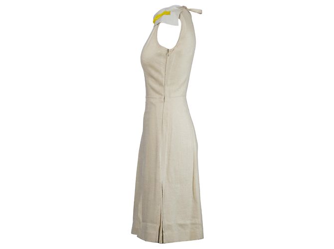 Prada Seidenmischungskleid mit gelben Perlendetails Beige - Ansicht 2