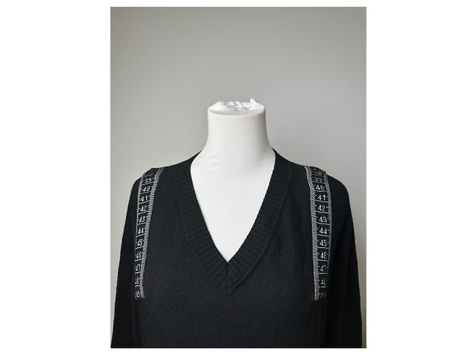 Vintage Jean Paul Gaultier V-Ausschnitt Wollpullover Schwarz 38/M - Ansicht 11