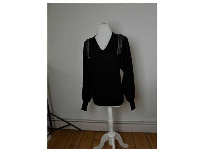 Vintage Jean Paul Gaultier V-Ausschnitt Wollpullover Schwarz 38/M - Ansicht 13