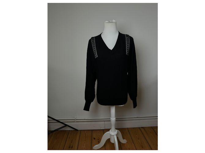 Vintage Jean Paul Gaultier V-Ausschnitt Wollpullover Schwarz 38/M - Ansicht 2
