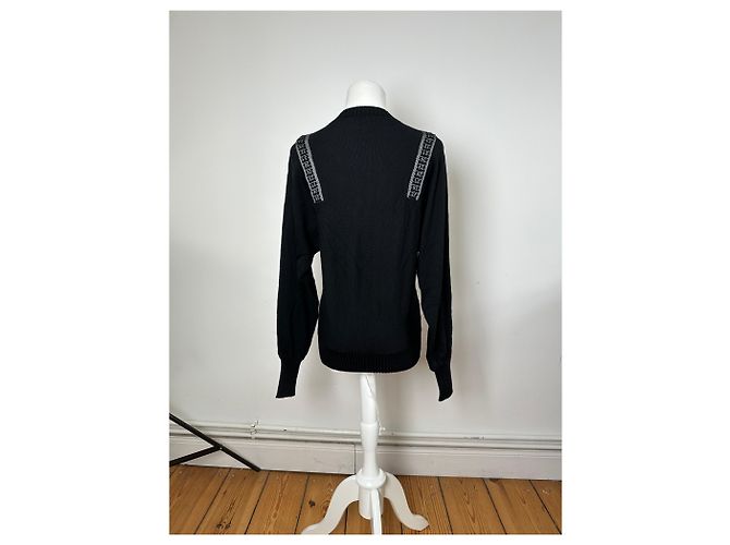 Vintage Jean Paul Gaultier V-Ausschnitt Wollpullover Schwarz 38/M - Ansicht 4