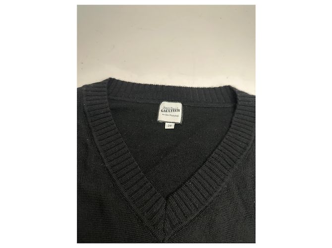 Vintage Jean Paul Gaultier V-Ausschnitt Wollpullover Schwarz 38/M - Ansicht 7