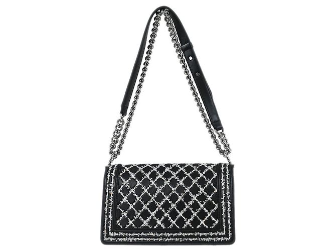 Chanel Boy Flap Sequin Quilted Calfskin Old Medium Nero - vista 2
