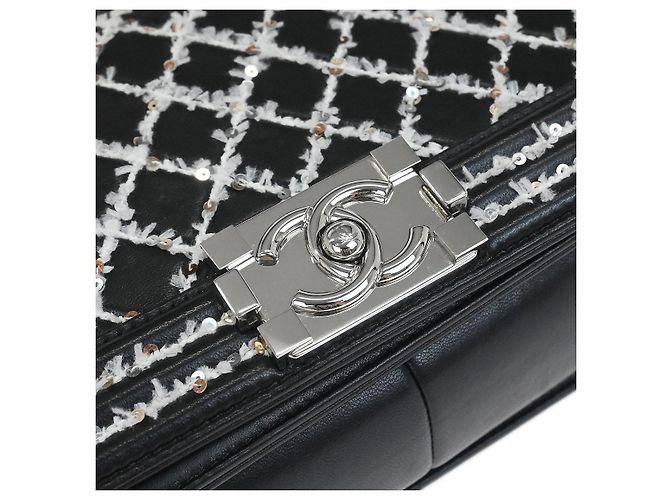 Chanel Boy Flap Sequin Quilted Calfskin Old Medium Nero - vista 7
